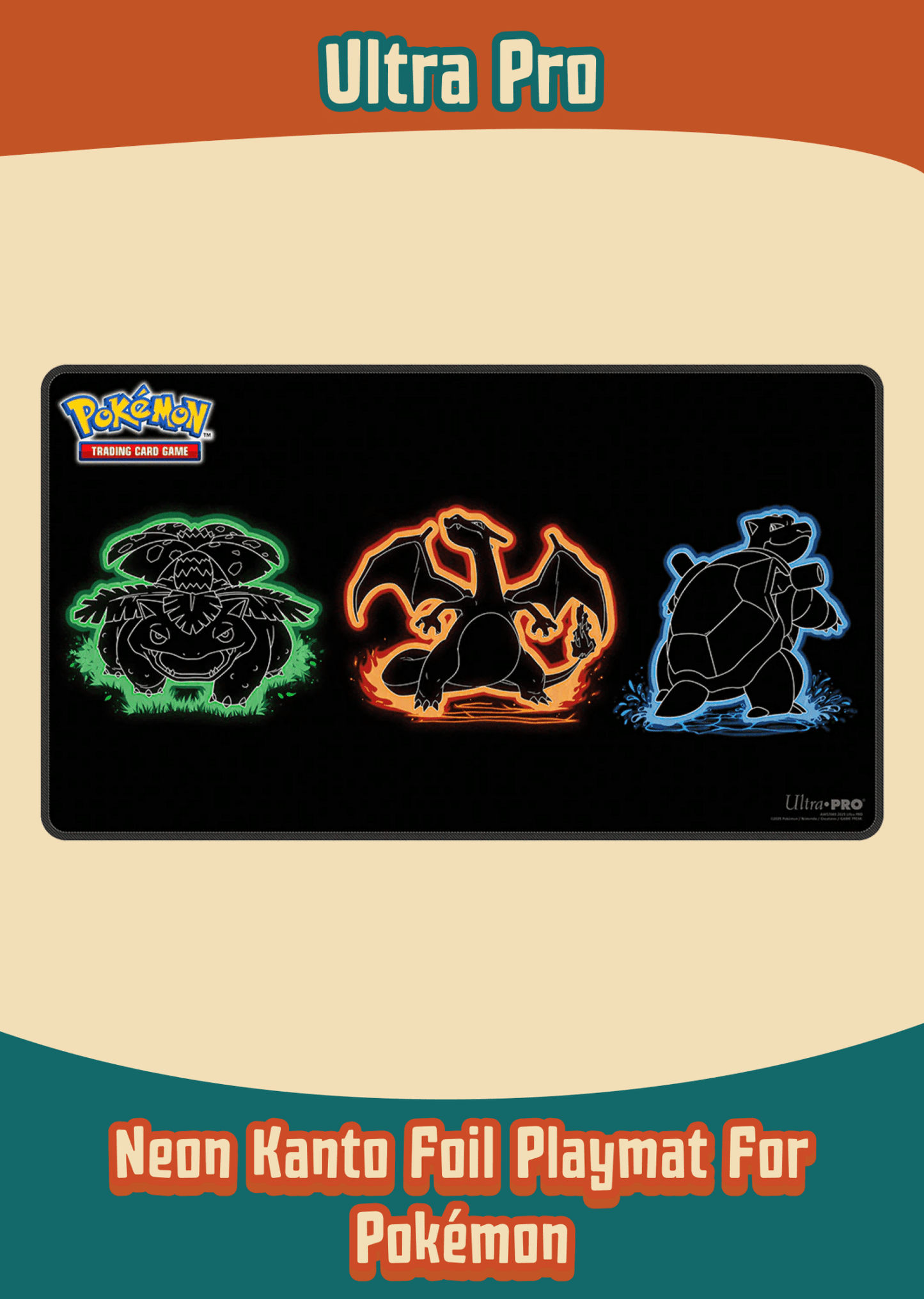 Ultra PRO Neon Kanto Foil Playmat – Charizard, Venusaur & Blastoise (Pokémon TCG) - Delightful TCG