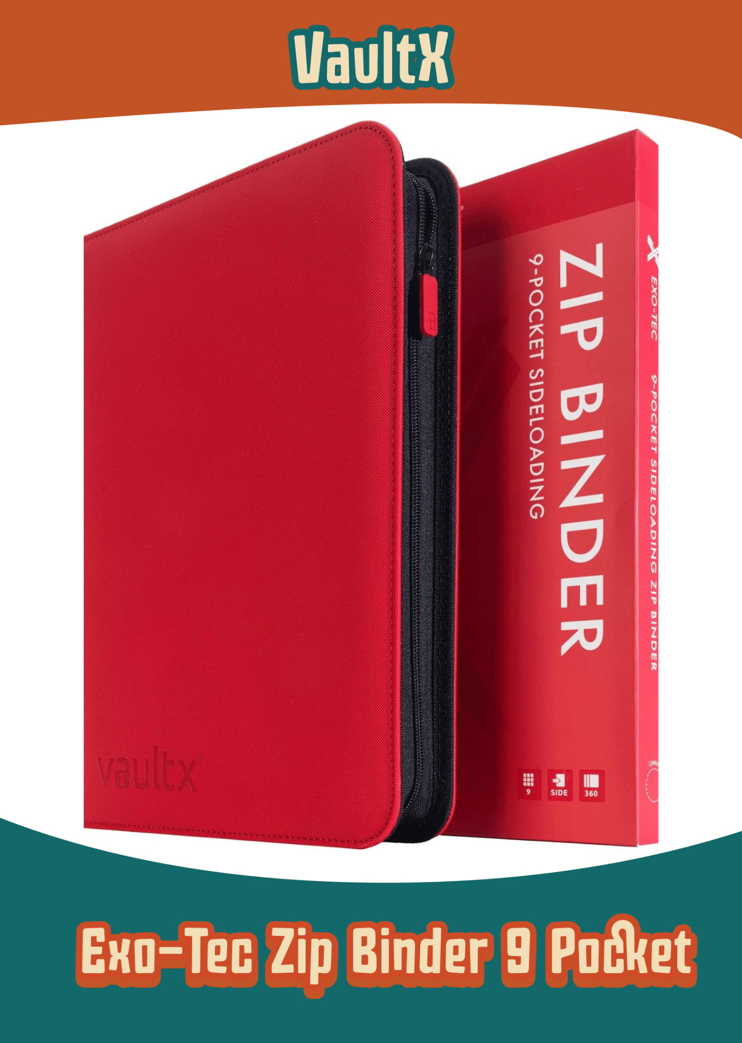 Vault X Exo - Tec 9 - Pocket Zip Binder – Red (Holds 360 Cards) - Delightful TCG