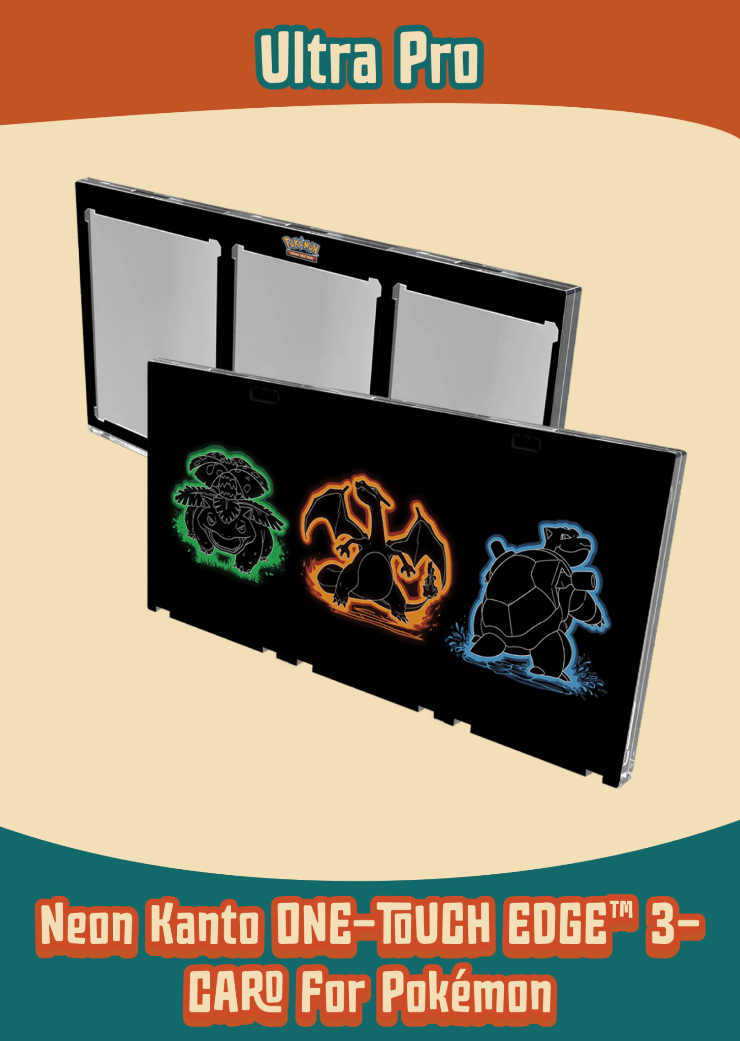 Ultra PRO Neon Kanto ONE - TOUCH EDGE 3 - Card Magnetic Display Case – Charizard, Venusaur & Blastoise (Pokémon TCG) - Delightful TCG